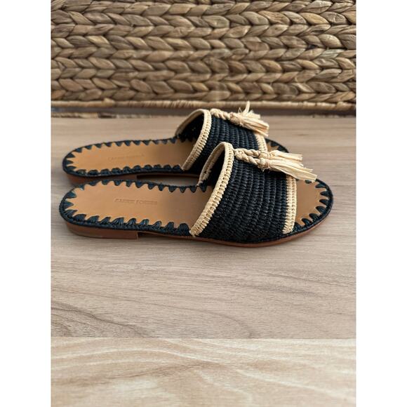 NIB! Carrie Forbes Adam Pom raffia Slide Sandals - Picture 6 of 8